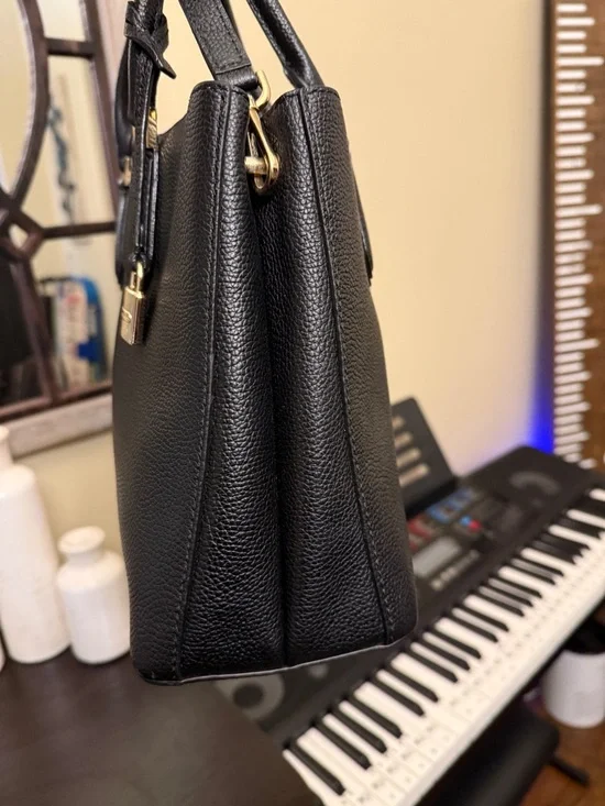 Michael Kors Black Pebbled Leather Satchel Crossbody Bag Purse - Picture 3 of 16